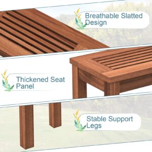 SPORFIT Wooden Outdoor Bench, 2-Seater Backless Garden Bench, Solid Weatherproof Wood Frame for Outdoors, 39.5” Long Slatted Patio Bench for Entryway, Porch, Backyard, Lawn, Natural