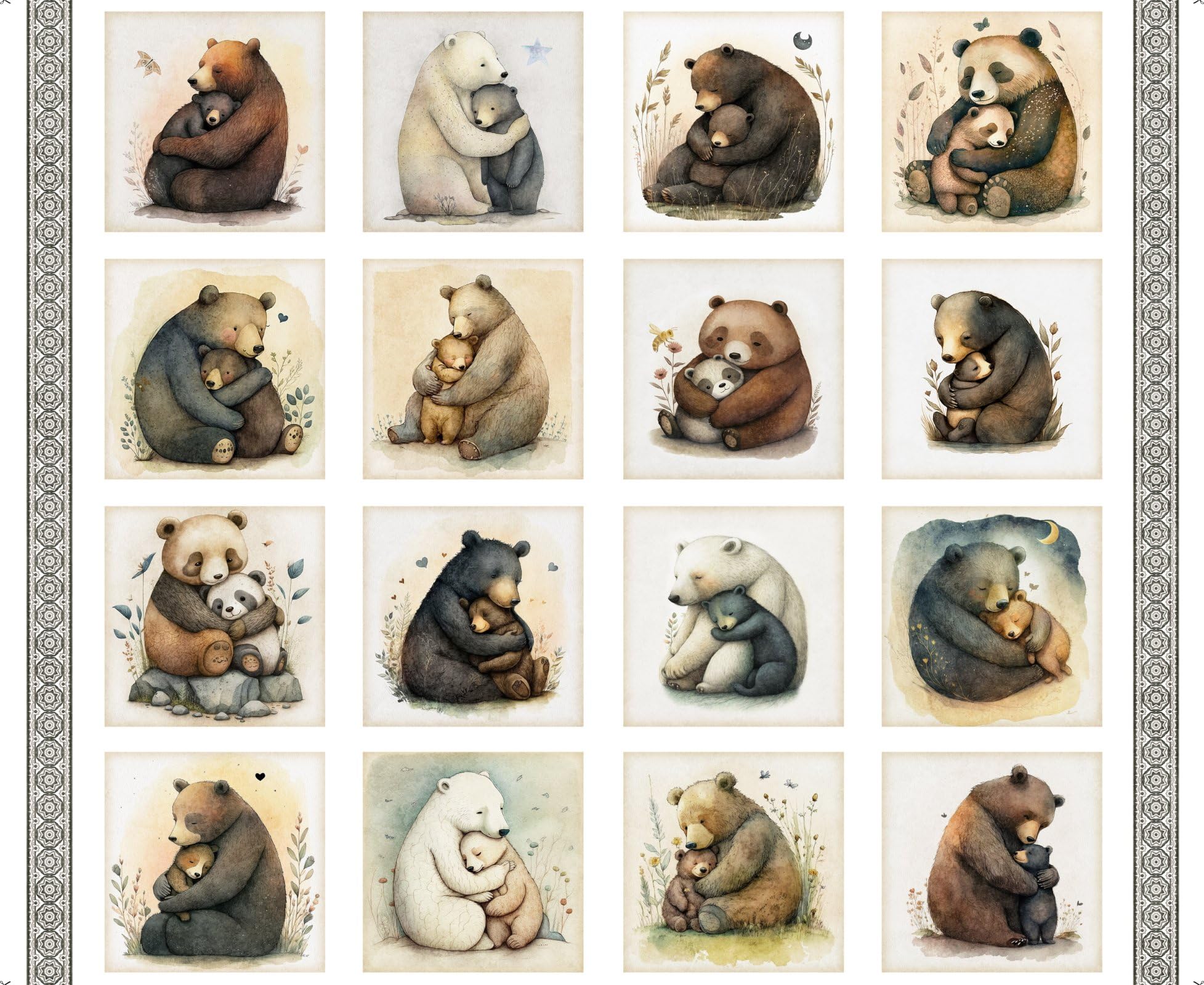 QT Fabrics Bear Hugs by Morris Creative Group 30061 Z White Bear Picture Patches 36" Panel Fabric