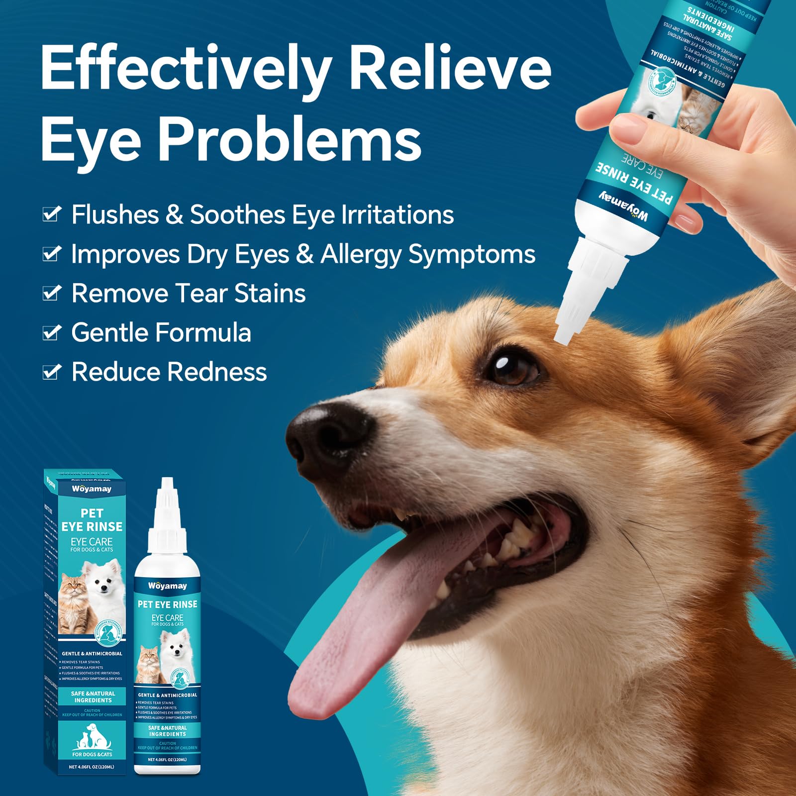 WEALLIN Advanced Eye Drops for Dogs and Cats, Gentle Formula Dog Eye Drops, Soothes Irritations Removes Tear Stains Improves Allergy Symptoms & Dry Eyes - Safe for All Animals, 8.12 OZ