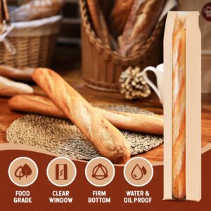 50 Pack Baguette Bags for Homemade Bread with Stickers, Large Sourdough Paper Bread Bags with Clear Window, Bread Storage for Homemade Bread Sourdough Bread Baking Supplies (Brown, 23.5*4.3*1.6 Inch)