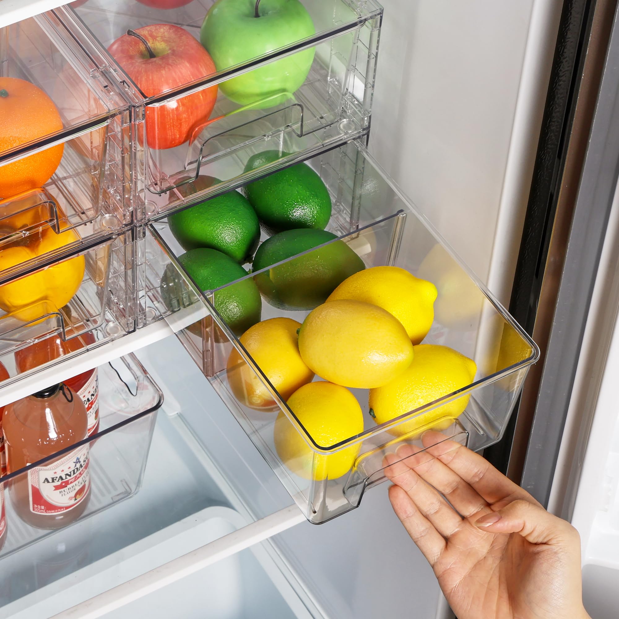 4 Pack Stackable Storage Drawers,Clear Acrylic Drawer Organizers with Handles, Easily Assemble for Fridge, Bathroom,Kitchen Undersink,Cabinet,Pantry organization and Storage