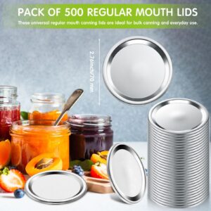 Honeydak 500 Pcs Canning Lids Regular Mouth Mason Jar Lids Airtight Reusable Canning Jar Lids, Split Type, Silver