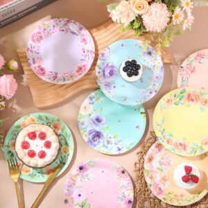 Suttmin 80 Pcs 7 Inch Floral Paper Plates Floral Party Plates Elegant Floral Disposable Plates Dinnerware Plates for Tea Party Wedding Bridal Shower Baby Shower Birthday and Party Decorations