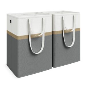 songmics set of 2 laundry hamper, 110 l foldable laundry basket, laundry bag with short and long handles, easy to transport and clean, freestanding, for bedroom, bathroom, slate gray ulcb210g01