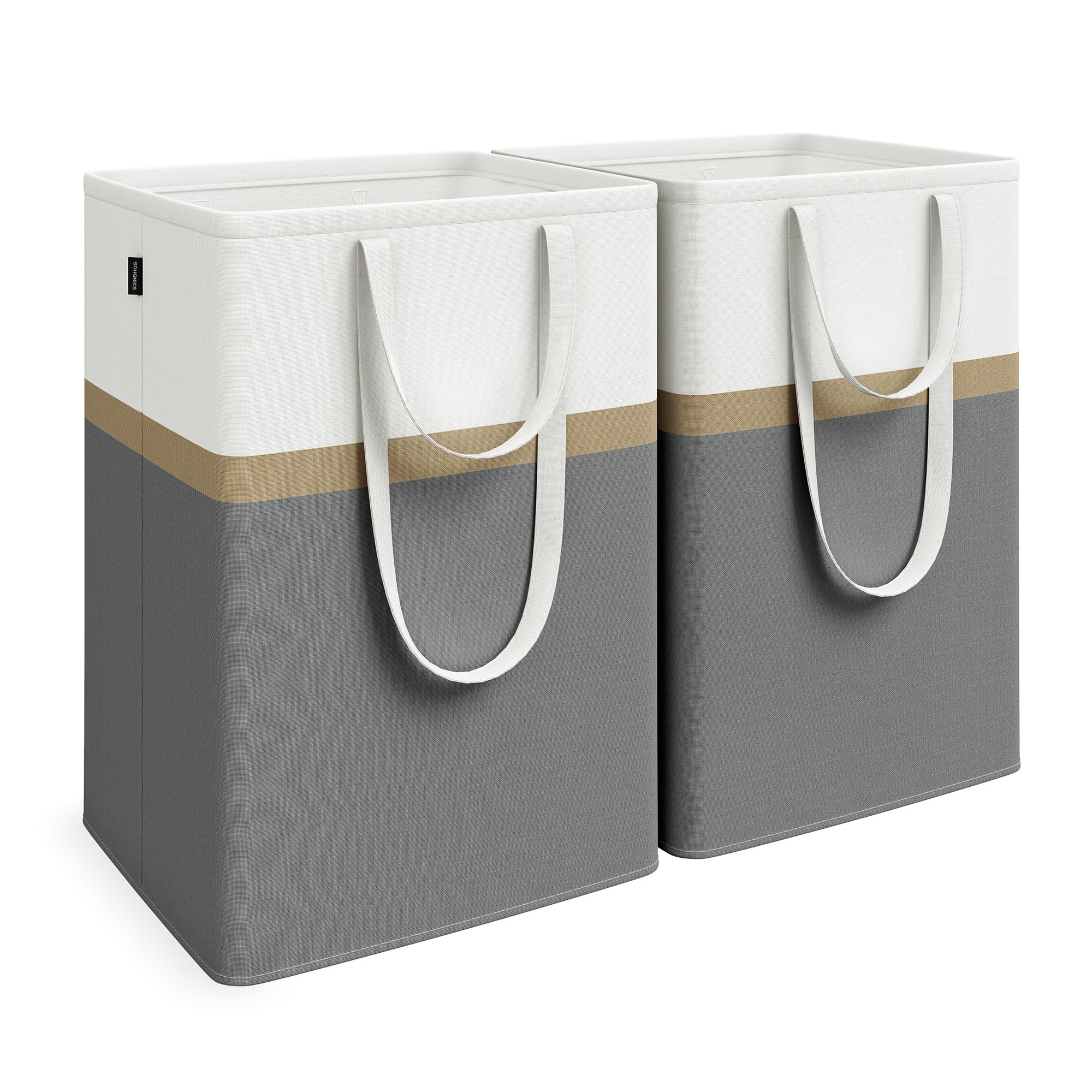 SONGMICS Set of 2 Laundry Hamper, 110 L Foldable Laundry Basket, Laundry Bag with Short and Long Handles, Easy to Transport and Clean, Freestanding, for Bedroom, Bathroom, Slate Gray ULCB210G01