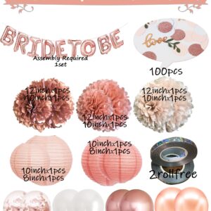 Bachelorette Party Decorations - Bridal Shower Party Decor and Supplies Kit for Wedding With Foil Balloons Table Confetti Scatters Hanging Paper Lantern Tissue Flowers (Rose Gold)