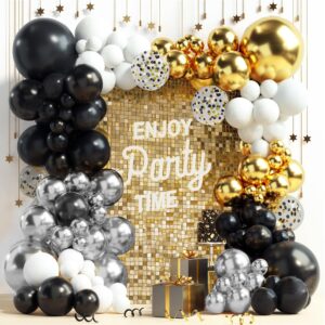 144pcs black glod sliver balloons garland arch kit black gold confetti balloons for birthday graduation baby shower wedding retirement anniversary party decorations