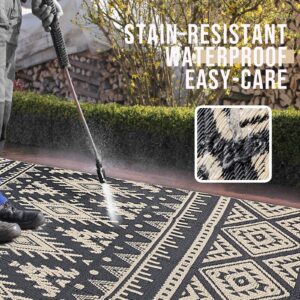 OLANLY Outdoor Rug Waterproof 5x8 ft, Reversible Outdoor Plastic Straw Rug, Boho Patio Rug, Indoor Outdoor Carpet, RV Mat Outside for Patio, Camp, Picnic, Balcony, Deck, Backyard, Black & Beige