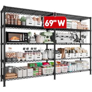 reibii 69" w storage shelves heavy duty load 1600lb,garage shelving 5-tier wire shelving unit metal shelves for storage adjustable shelving rack for pantry kitchen bathroom 69" wx15.75 dx72.5 h