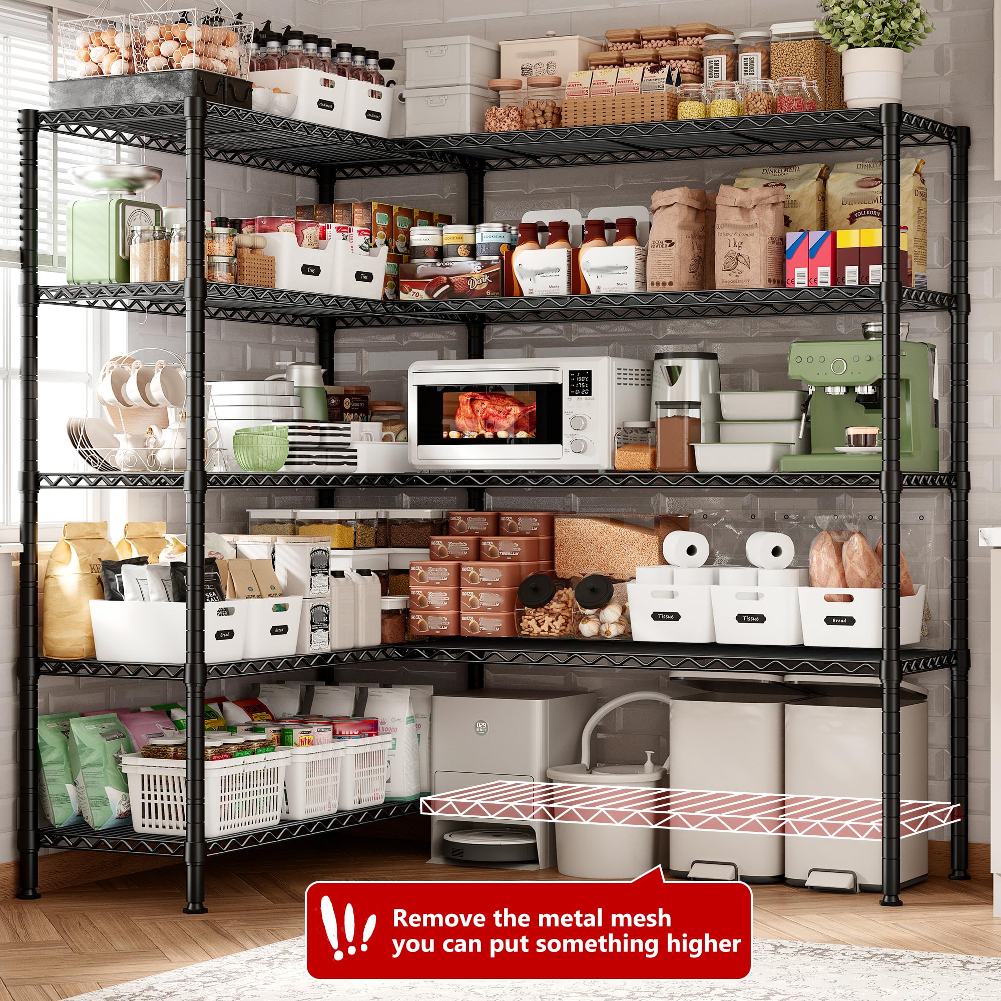 REIBII 69" W Storage Shelves Heavy Duty Load 1600LB,Garage Shelving 5-Tier Wire Shelving Unit Metal Shelves for Storage Adjustable Shelving Rack for Pantry Kitchen Bathroom 69" Wx15.75 Dx72.5 H