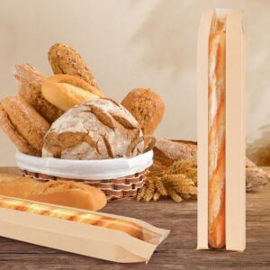 50 Pack Baguette Bags for Homemade Bread with Stickers, Large Sourdough Paper Bread Bags with Clear Window, Bread Storage for Homemade Bread Sourdough Bread Baking Supplies (Brown, 23.5*4.3*1.6 Inch)