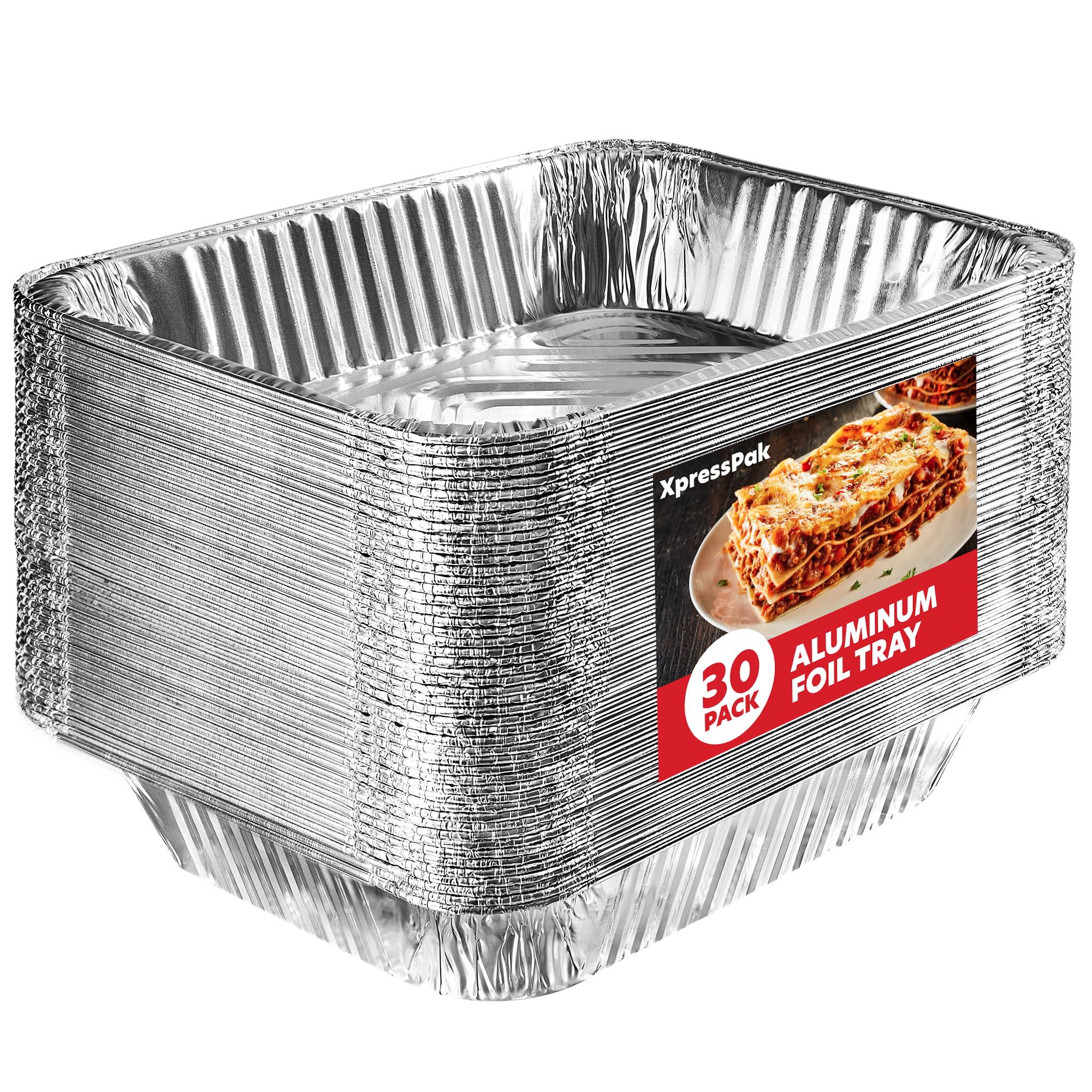 XpressPak Aluminum Pans - 9X13 Disposable Baking Foil Pans - [30-Pack] - Half Size, Deep Steam Table Pans For Baking, Roasting, Transporting, Serving, Freezing, Storing & Food Prepping