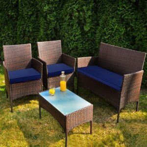 Comcaver 3 Pack Patio Cushion Covers Set Outdoor Cushion and Pillow Replacement for 4 Pieces 4 Seater Outdoor Furniture Sofa Waterproof Cushion Slipcovers Set for Wicker Rattan Sofa Navy Covers ONLY