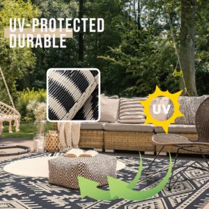 OLANLY Outdoor Rug Waterproof 5x8 ft, Reversible Outdoor Plastic Straw Rug, Boho Patio Rug, Indoor Outdoor Carpet, RV Mat Outside for Patio, Camp, Picnic, Balcony, Deck, Backyard, Black & Beige