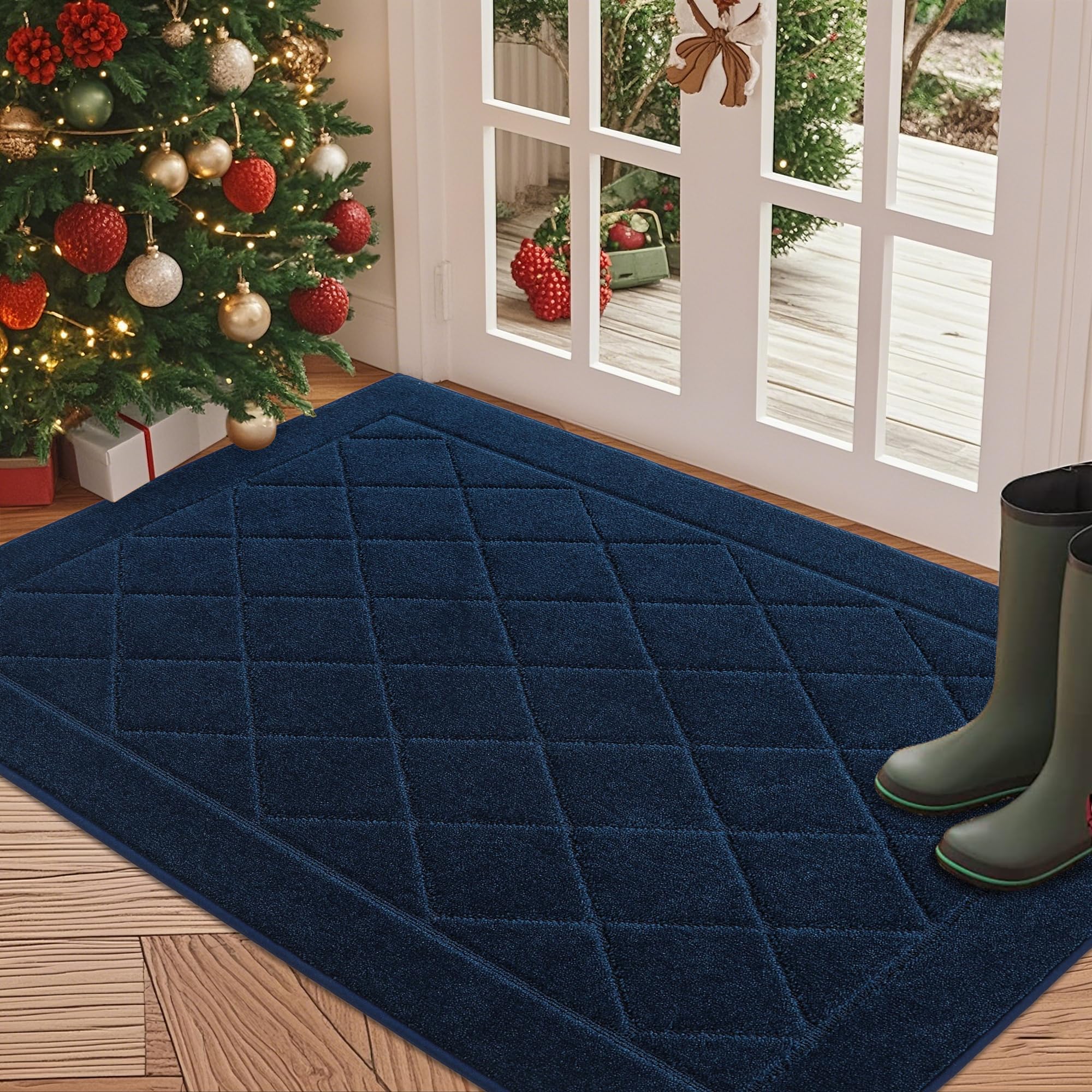 BEQHAUSE Dirt Trapper Door Mat 32" x 48", Non-Slip Machine Washable Entryway Rug, Dog Door Mat Indoor, Stain Resistant and Absorbent Welcome Mat for Front Back Door, Muddy Wet Shoes & Paws, Navy Blue