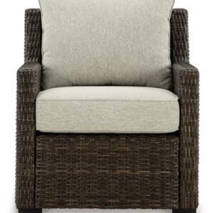 Signature Design by Ashley Brook Ranch Casual Weather Resistant Outdoor Lounge Chair with Cushion, Dark Brown & Beige