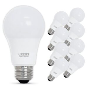 Feit Electric A19 LED Light Bulbs, 60W Equivalent, Dimmable, E26 Standard Base, 90 CRI, 800 Lumens, 2700K Soft White, 120V, 22 Years Lifetime, Damp Rated, 8 Pack, OM60DM/927CA/8