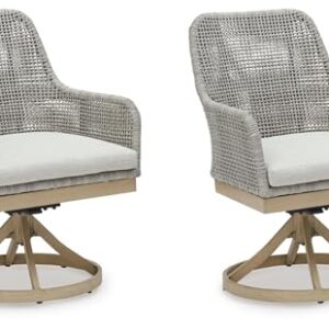 Signature Design by Ashley Seton Creek Outdoor Swivel Dining Chair, Set of 2, 25" W x 26" D x 36" H, Light Brown & Light Gray