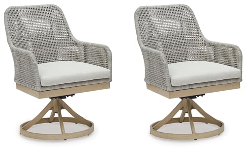 Signature Design by Ashley Seton Creek Outdoor Swivel Dining Chair, Set of 2, 25" W x 26" D x 36" H, Light Brown & Light Gray