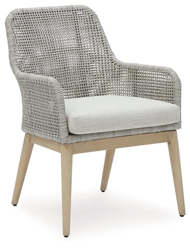 Signature Design by Ashley Seton Creek Outdoor Dining Arm Chair, Set of 2, 25" W x 24" D x 36" H, Light Brown & Light Gray