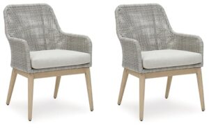 signature design by ashley seton creek outdoor dining arm chair, set of 2, 25" w x 24" d x 36" h, light brown & light gray