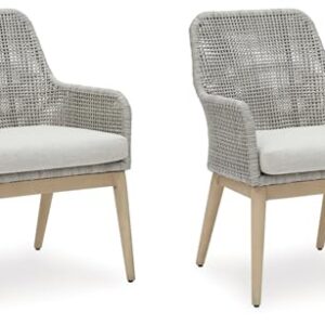 Signature Design by Ashley Seton Creek Outdoor Dining Arm Chair, Set of 2, 25" W x 24" D x 36" H, Light Brown & Light Gray