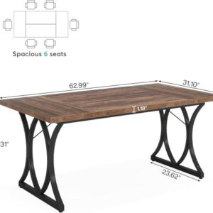 Tribesigns 63 L x31W x 30 H Executive Desk, Farmhouse Wood Computer Desk, Large Home Offcie Table with Black Metal Frame, Long Table