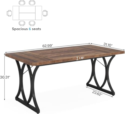 Tribesigns 63 L x31W x 30 H Executive Desk, Farmhouse Wood Computer Desk, Large Home Offcie Table with Black Metal Frame, Long Table