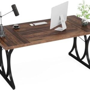 Tribesigns 63 L x31W x 30 H Executive Desk, Farmhouse Wood Computer Desk, Large Home Offcie Table with Black Metal Frame, Long Table