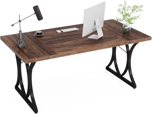 Tribesigns 63 L x31W x 30 H Executive Desk, Farmhouse Wood Computer Desk, Large Home Offcie Table with Black Metal Frame, Long Table