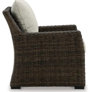 Signature Design by Ashley Brook Ranch Casual Weather Resistant Outdoor Lounge Chair with Cushion, Dark Brown & Beige