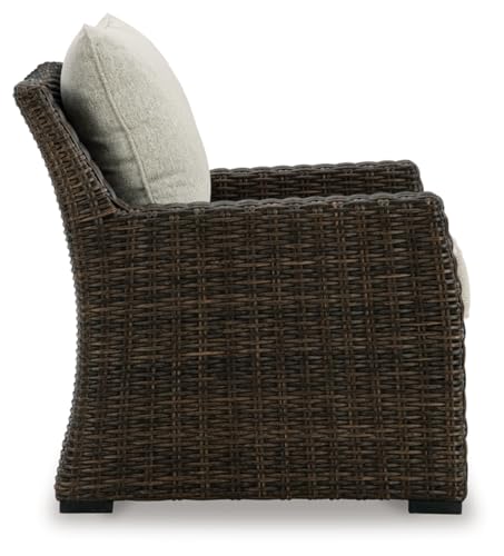 Signature Design by Ashley Brook Ranch Casual Weather Resistant Outdoor Lounge Chair with Cushion, Dark Brown & Beige