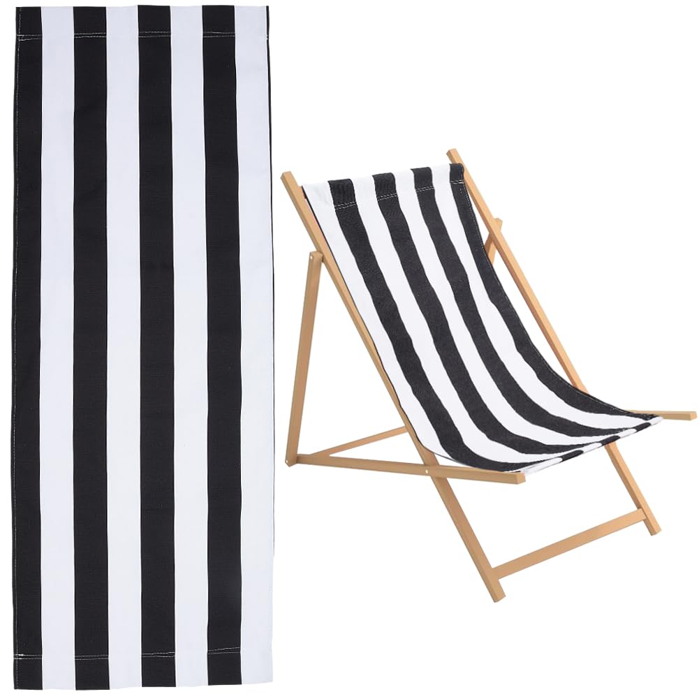 GORGECRAFT 44x17inch Beach Sling Chair Replacement Canvas 1mm Thick Black and White Stripes Outdoor Furniture Folding Sling Lounge Chair Fabric Patio Sling Chairs Cloth for Sunbathing Garden Courtyard