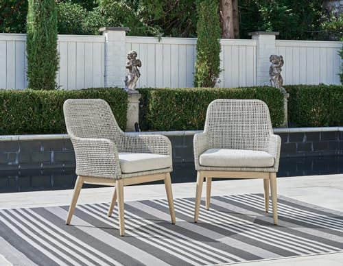 Signature Design by Ashley Seton Creek Outdoor Dining Arm Chair, Set of 2, 25" W x 24" D x 36" H, Light Brown & Light Gray