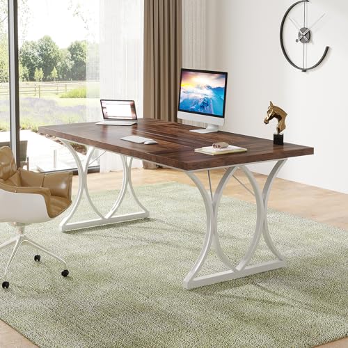 LITTLE TREE 63 “ Dx31“W x 30“ H Executive Desk, Farmhouse Large Computer Home Office Desk, Small Conference Room Table for 4-6 Person