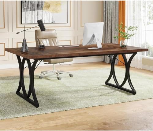 Tribesigns 63 L x31W x 30 H Executive Desk, Farmhouse Wood Computer Desk, Large Home Offcie Table with Black Metal Frame, Long Table