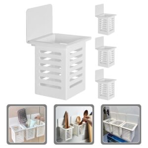 4pcs Nail- Wall-mounted Drain Storage Rack Slide Top Tin Containers Bathroom Shower Basket Tableware Storage Bucket Sink Office White Pp Toothbrush Holder Nail