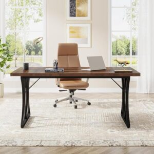 Tribesigns 63 L x31W x 30 H Executive Desk, Farmhouse Wood Computer Desk, Large Home Offcie Table with Black Metal Frame, Long Table