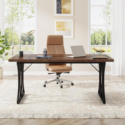 Tribesigns 63 L x31W x 30 H Executive Desk, Farmhouse Wood Computer Desk, Large Home Offcie Table with Black Metal Frame, Long Table