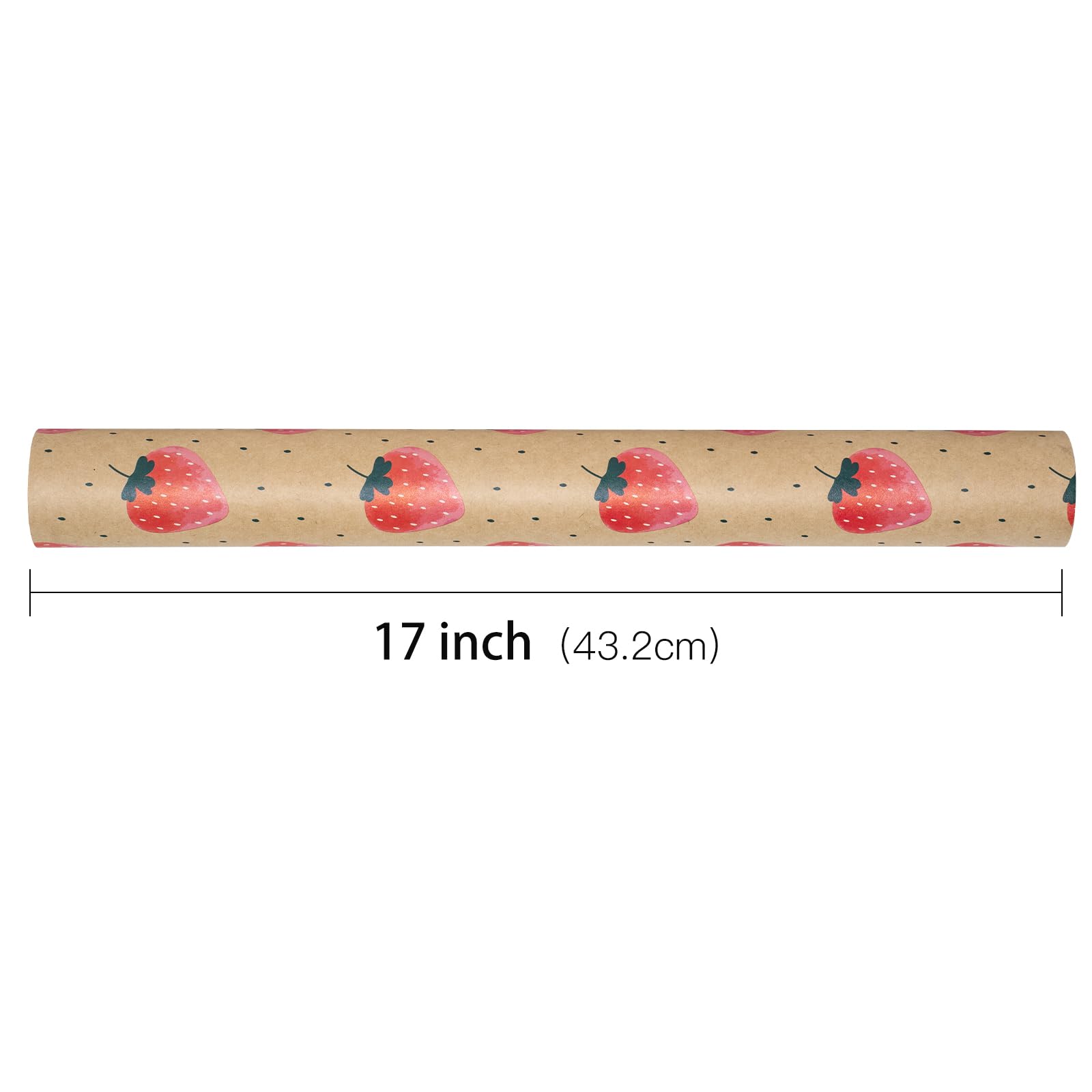 RUSPEPA Kraft Wrapping Paper Roll - Mini Roll - Strawberry Design Great for Birthday, Party, Baby Shower - 17 Inches X 32.8 Feet