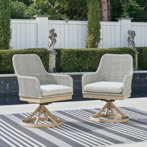 Signature Design by Ashley Seton Creek Outdoor Swivel Dining Chair, Set of 2, 25" W x 26" D x 36" H, Light Brown & Light Gray