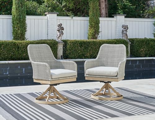 Signature Design by Ashley Seton Creek Outdoor Swivel Dining Chair, Set of 2, 25" W x 26" D x 36" H, Light Brown & Light Gray