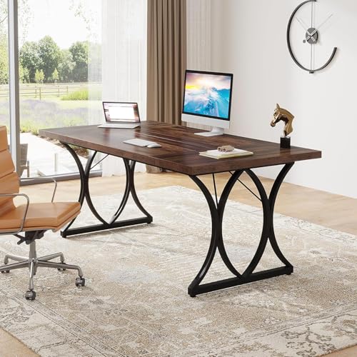 Tribesigns 63 L x31W x 30 H Executive Desk, Farmhouse Wood Computer Desk, Large Home Offcie Table with Black Metal Frame, Long Table