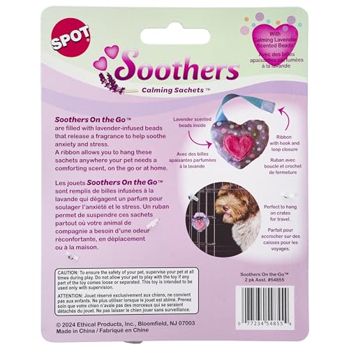 SPOT Soothers- On The Go Sachets- Separation Anxiety Toys for Dogs & Puppies, Scented with Calming Lavender Fragrance Beads to Safely Calm Pets During Travel and Vet Visits, 2pcs