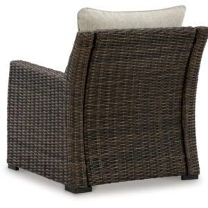 Signature Design by Ashley Brook Ranch Casual Weather Resistant Outdoor Lounge Chair with Cushion, Dark Brown & Beige