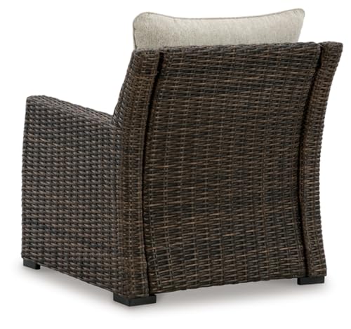 Signature Design by Ashley Brook Ranch Casual Weather Resistant Outdoor Lounge Chair with Cushion, Dark Brown & Beige