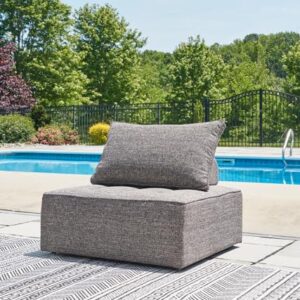 Signature Design by Ashley Bree Zee Contemporary UV Resistant Tufted Armless Outdoor Lounge Chair with Cushion and PVC Cover, Gray