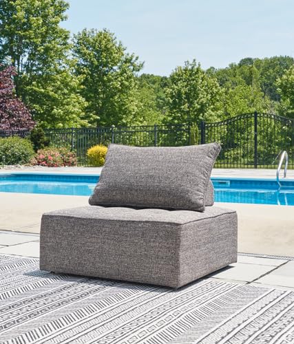 Signature Design by Ashley Bree Zee Contemporary UV Resistant Tufted Armless Outdoor Lounge Chair with Cushion and PVC Cover, Gray