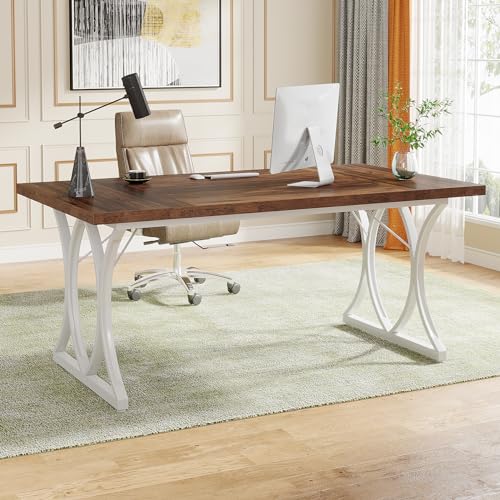 LITTLE TREE 63 “ Dx31“W x 30“ H Executive Desk, Farmhouse Large Computer Home Office Desk, Small Conference Room Table for 4-6 Person