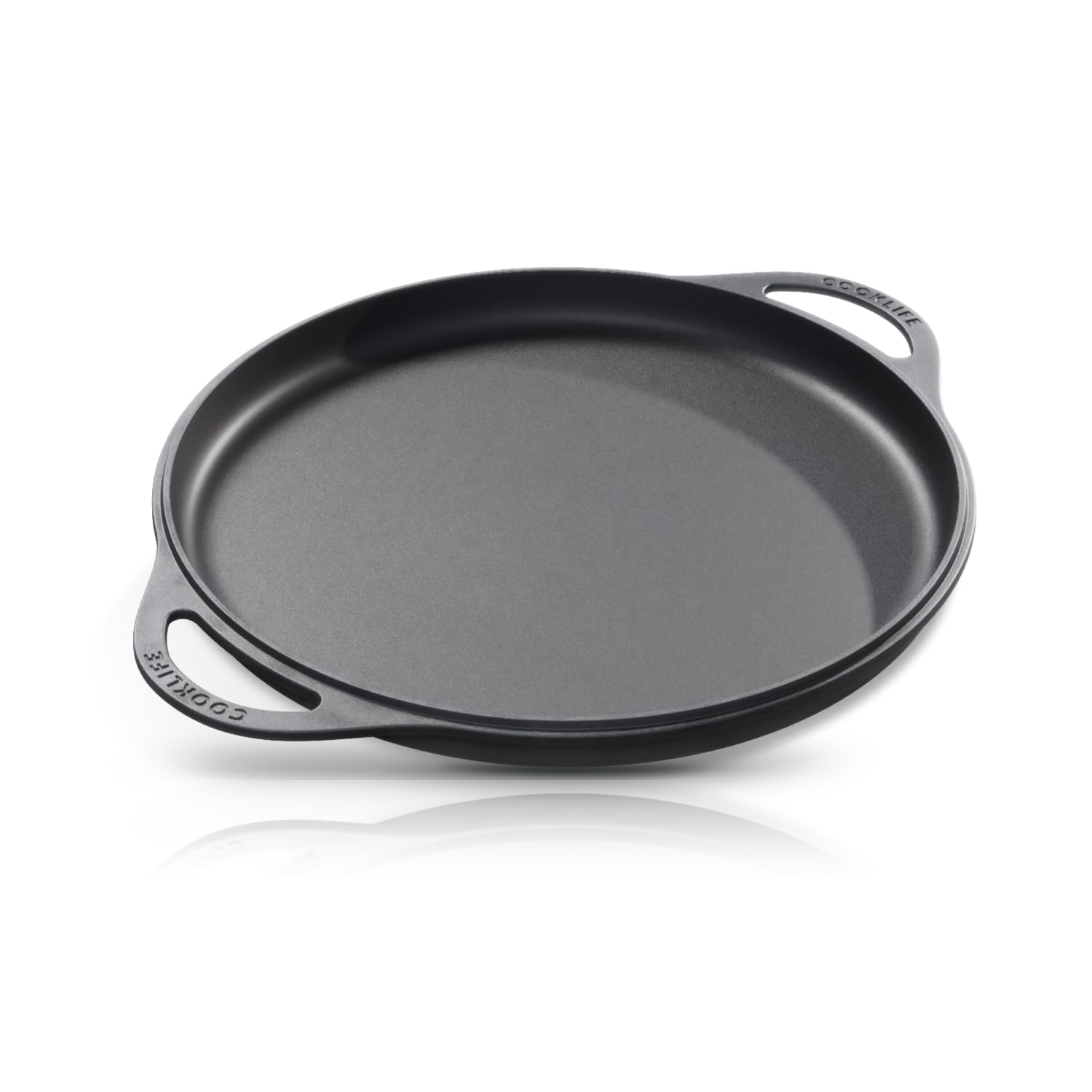 COOKLIFE 12" Smooth Cast Iron Griddle with Pan Scraper and Mesh Dish Scrubber, Round Pre-Seasoned Griddle Pan for Stove Top, Easy to Clean & Maintain Pizza Pan, Dishwasher & Oven Safe Stovetop Griddle